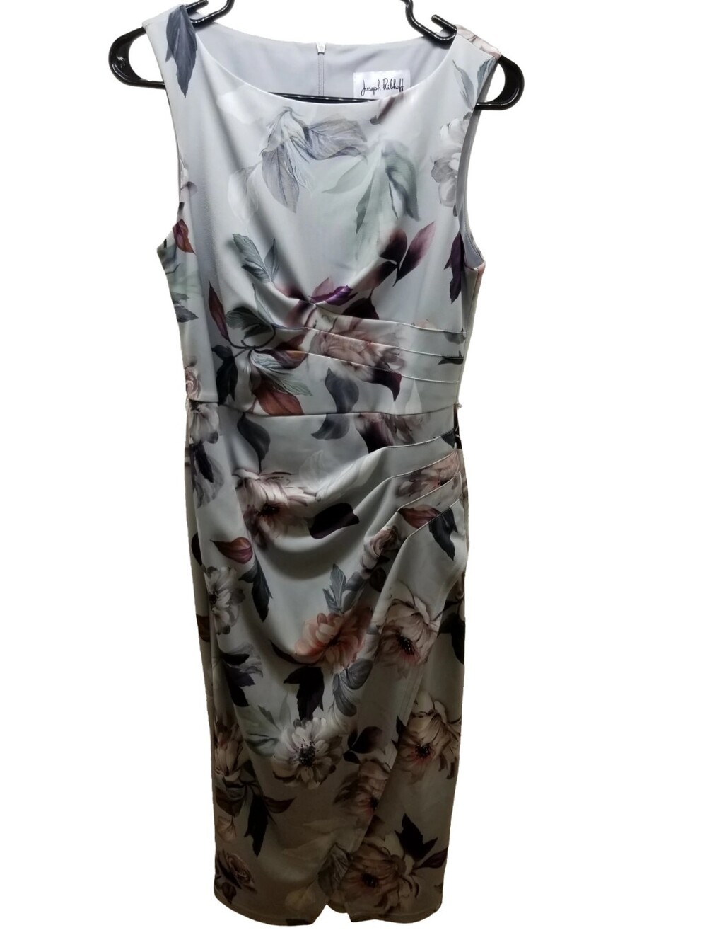 Joseph Ribkoff Sleeveless Floral Midi Dress in Light Gray and Blush Size 6